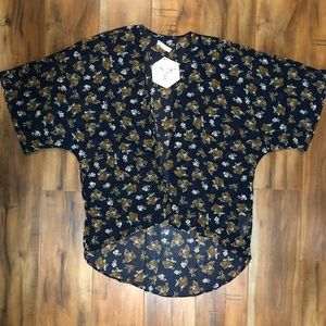 Navy Flowery Sheer Kimono